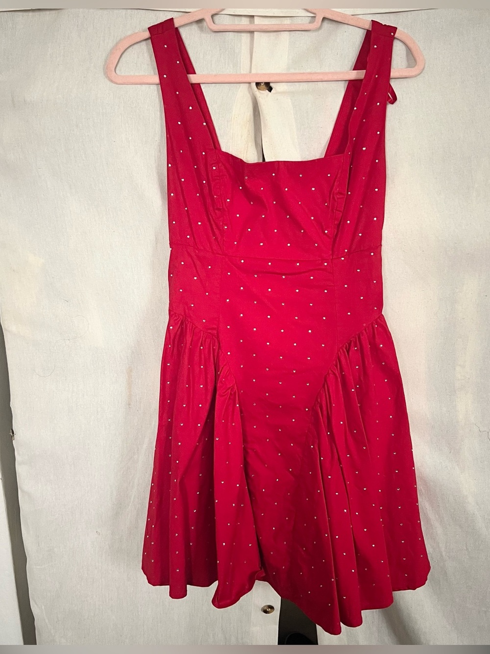 Crystal Doll Red Rhinestone Tie Back Mini Dress